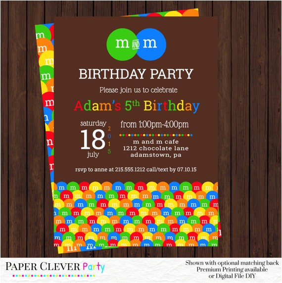 M and M Birthday Invitations M and M Birthday Invitations Chocolate Party by