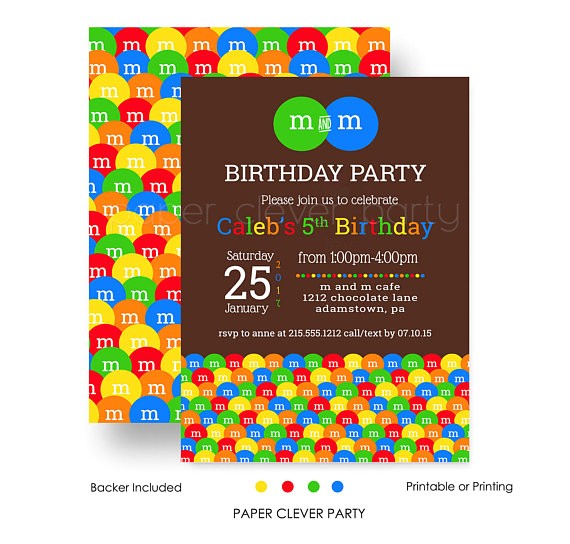 M and M Birthday Invitations M and M Birthday Party Invitations Kids Colorful Candy