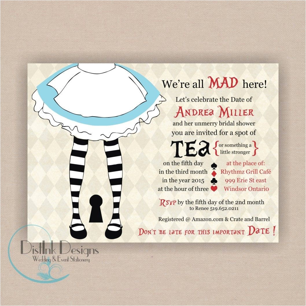 Mad Hatter Bridal Shower Invitation Wording Alice In Wonderland Mad Hatter Bridal or Baby Shower
