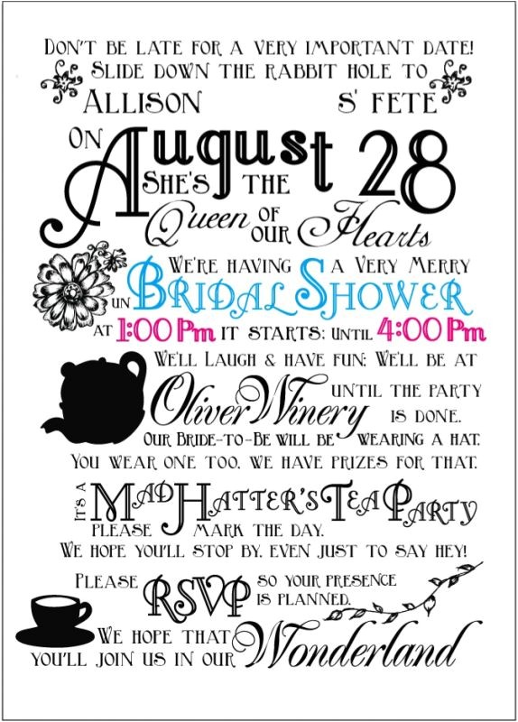 Mad Hatter Bridal Shower Invitation Wording Bridal Shower Invitations Free Mad Hatter Bridal Shower