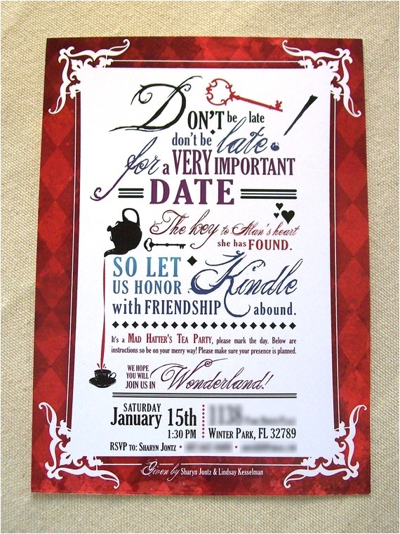 Mad Hatter Bridal Shower Invitation Wording Mad Hatter Tea Invitation