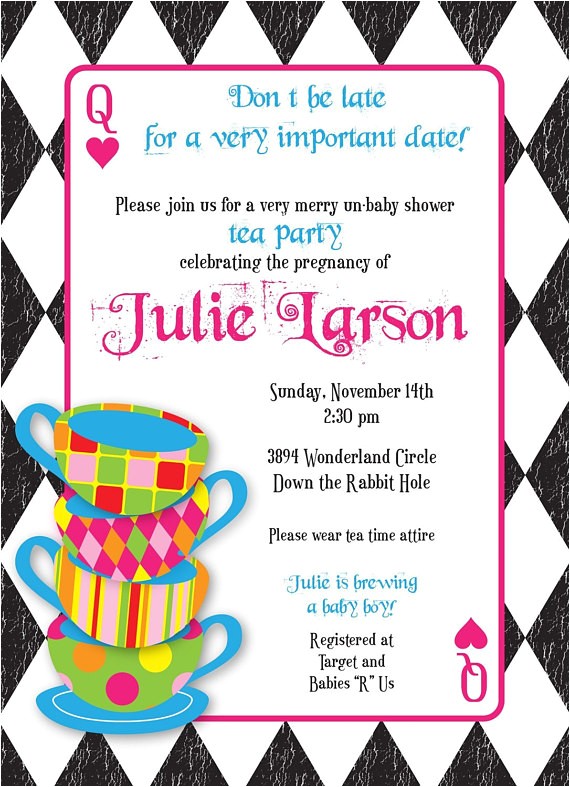 Mad Hatter Bridal Shower Invitation Wording Mad Hatter Tea Party Custom Baby Shower Invitation