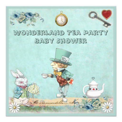 Mad Hatter Tea Party Baby Shower Invites Mad Hatter Wonderland Tea Party Baby Shower 5 25" Square
