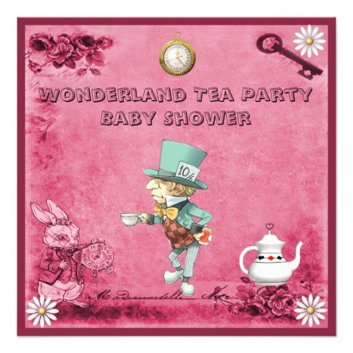 Mad Hatter Tea Party Baby Shower Invites Pink Mad Hatter Wonderland Tea Party Baby Shower 5 25×5 25