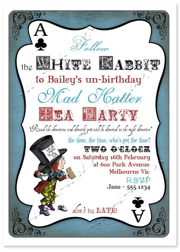 Mad Hatter Tea Party Birthday Invitations Mad Hatter Tea Party Invitation Alice In Wonderland