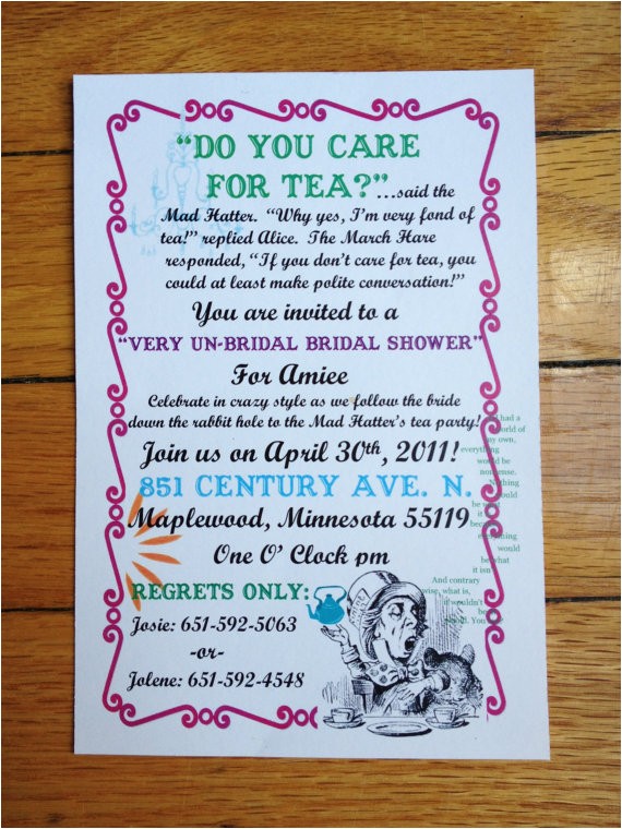 Mad Hatter Tea Party Bridal Shower Invitations Items Similar to Mad Hatter Tea Party Wedding Shower