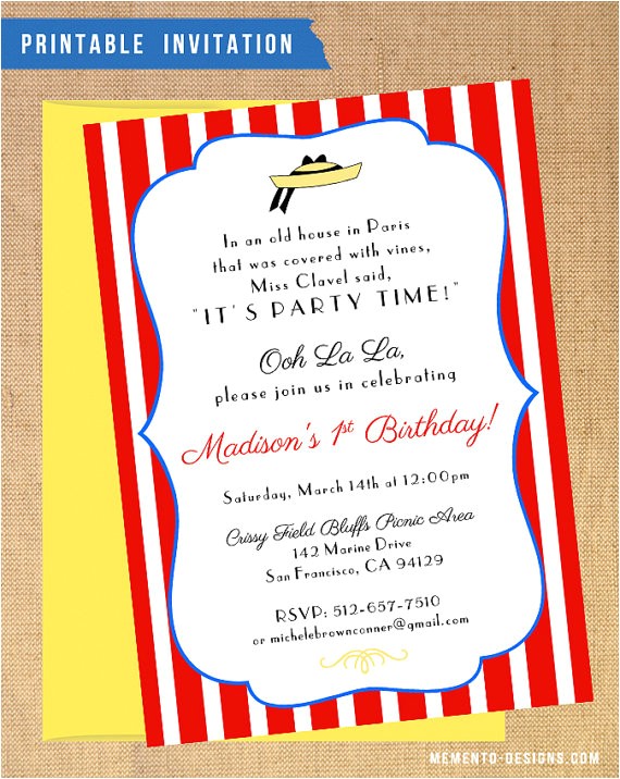 Madeline Birthday Party Invitations Madeline Birthday Shower Invitation Printable