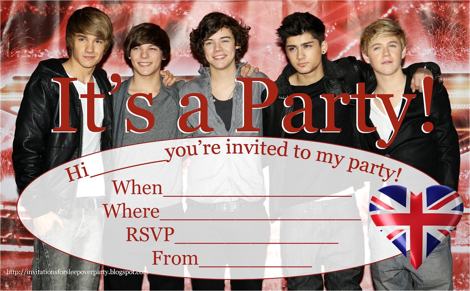 Make Your Own One Direction Birthday Invitations Invitations for Sleepover Party