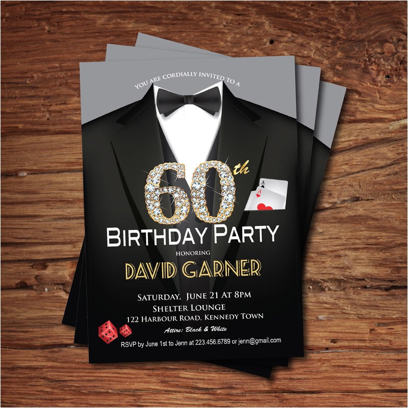 Male Birthday Invitation Casino 60th Birthday Invitation Adult Man Birthday Party