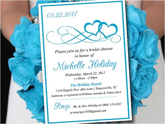 Malibu Blue Bridal Shower Invitations Heart Bridal Shower Invitation Template Heart Wedding Shower