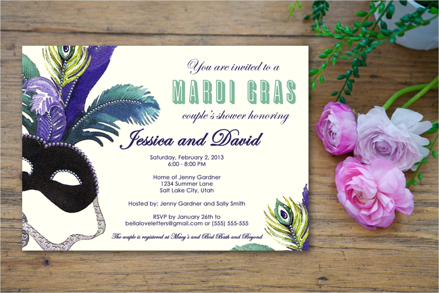 Mardi Gras Bridal Shower Invitations Masquerade Mardi Gras Bridal Shower Invitation Customized