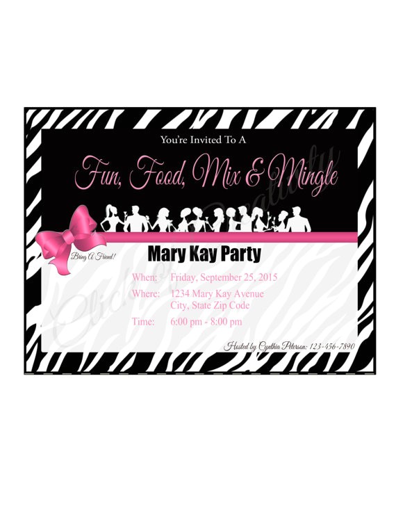 Mary Kay Party Invitation Postcards Mary Kay Zebra Party Invitation