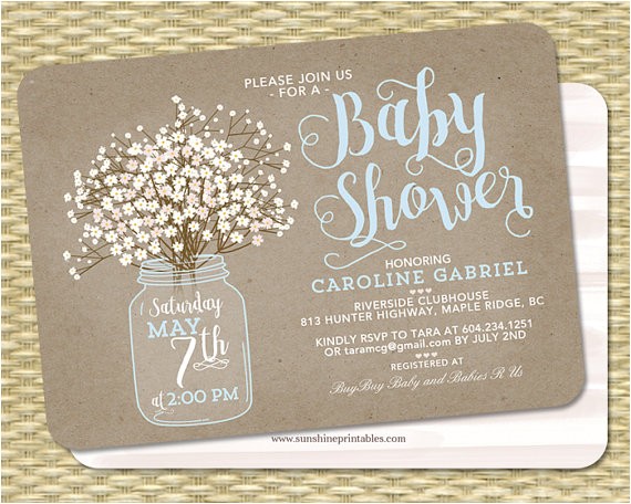 Mason Jar Baby Shower Invitation Template Baby Shower Invitation Baby Boy Mason Jar Baby S Breath