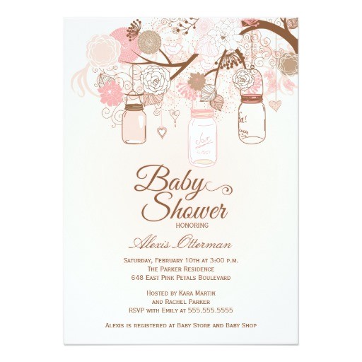 Mason Jar Baby Shower Invitation Template Chic Pink Mason Jar Floral Baby Shower Invitation