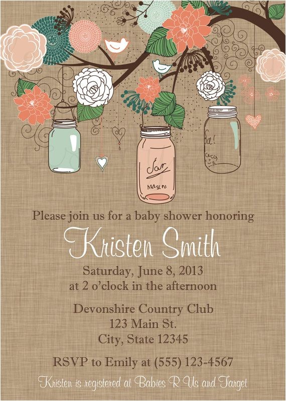 Mason Jar Baby Shower Invitation Template Mason Jar Baby Shower Invitations