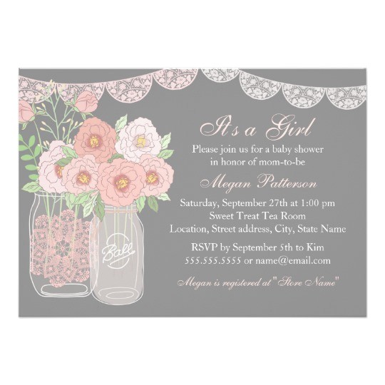 Mason Jar Baby Shower Invitation Template Sweet Mason Jar Pink & Grey Baby Shower Invitation