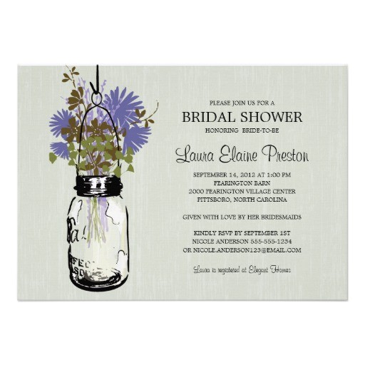 Mason Jar Invitations for Bridal Shower Bridal Shower Mason Jar and Wildflowers 5" X 7" Invitation