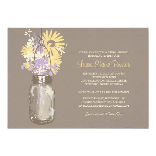 Mason Jar Invitations for Bridal Shower Bridal Shower Mason Jar and Wildflowers Invitation