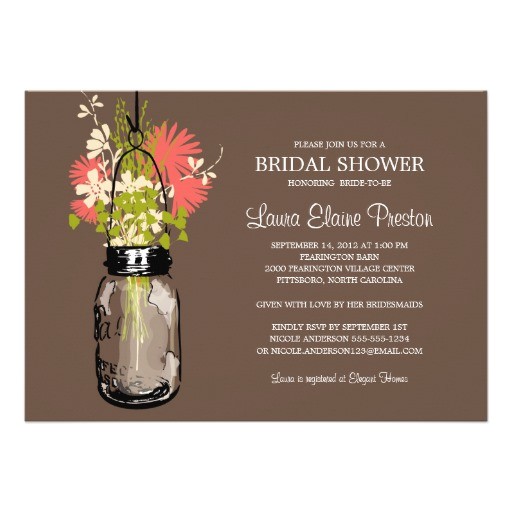 Mason Jar Invitations for Bridal Shower Bridal Shower Mason Jar and Wildflowers Invitations