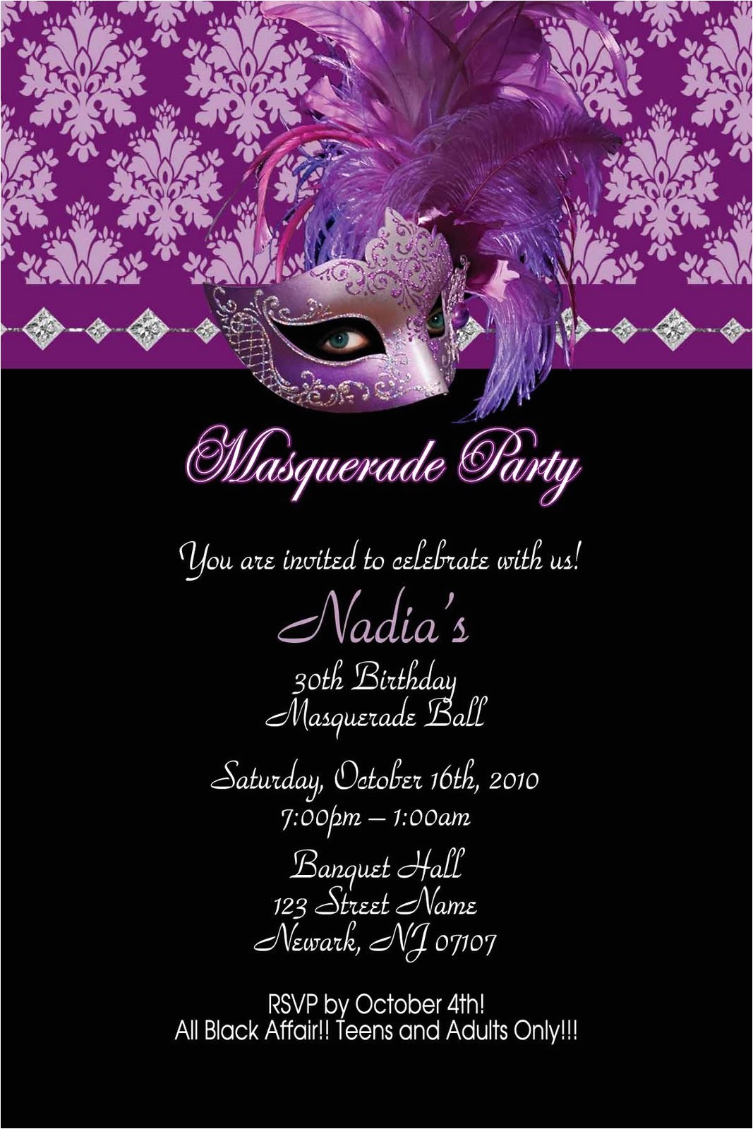 Masquerade themed Quinceanera Invitations Yellow and orange Masquerade Happy Party Invitations