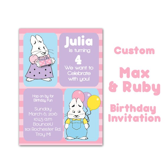 Max and Ruby Birthday Party Invitations Max and Ruby Birthday Invitation Custom Rabbit Party 5×7