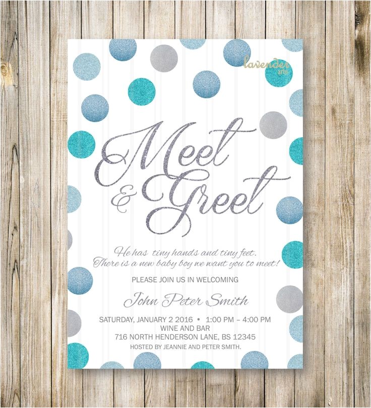 Meet the Baby Shower Invitations Meet and Greet Invitation Silver Blue Glitters Meet the