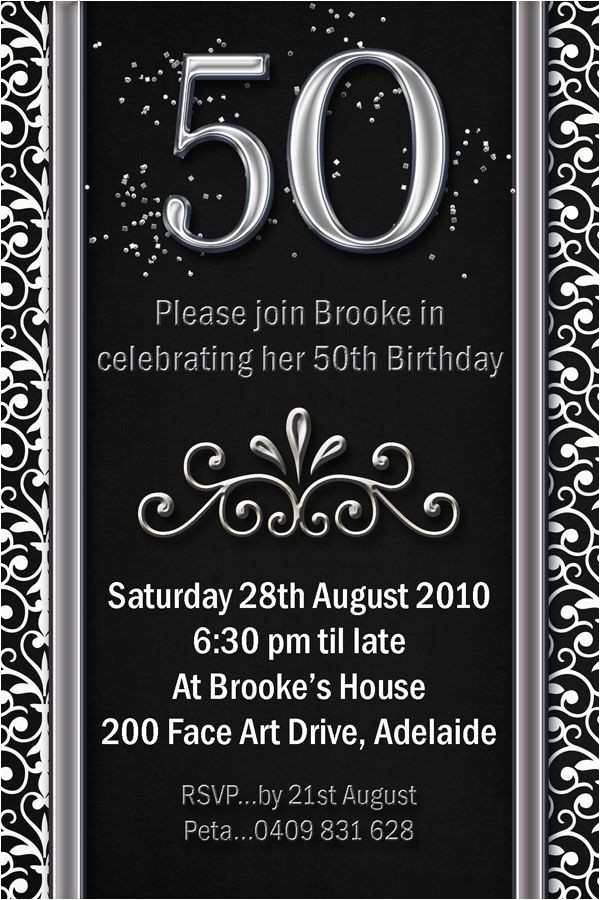 Mens Birthday Party Invitation Templates Example 50th Birthday Invitations Flower Patern Silver