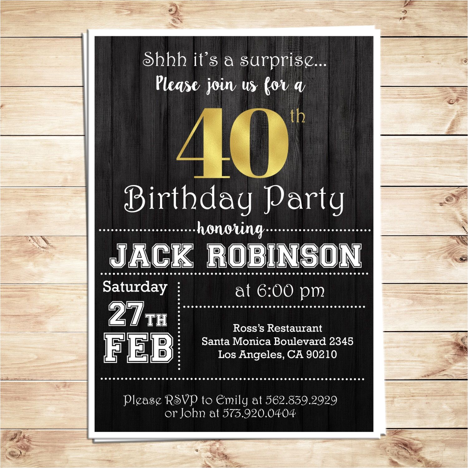 Mens Birthday Party Invitation Templates Surprise 40th Birthday Party Invitations for Him Men 40th