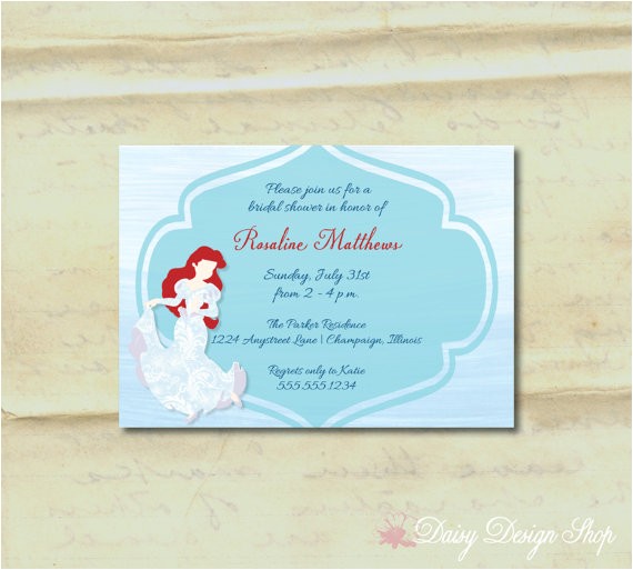Mermaid Bridal Shower Invitations Bridal Shower Invitation Princess Ariel by Daisydesignshop