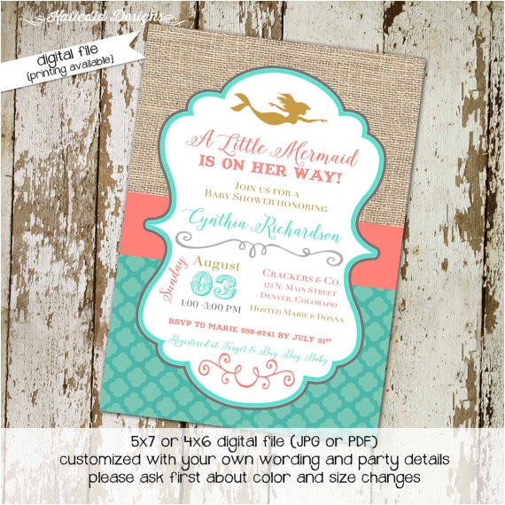 Mermaid Bridal Shower Invitations Mermaid Baby Shower Invitation Bridal Shower 1365 Wedding