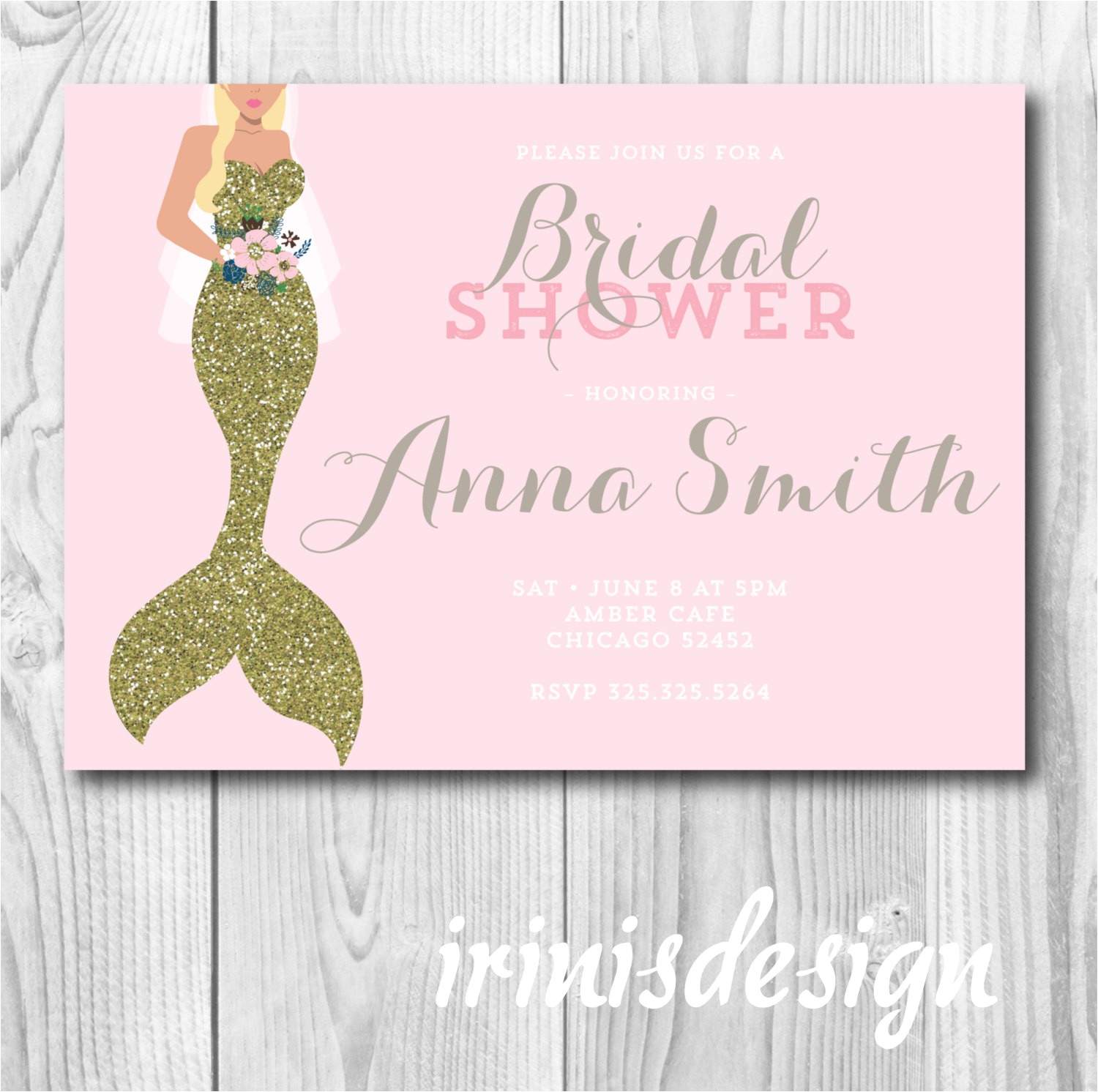 Mermaid Bridal Shower Invitations Mermaid Bridal Shower Invitation Gold Glitter by Irinisdesign