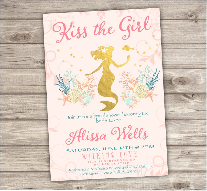 Mermaid Bridal Shower Invitations Rose Gold Bridal Shower Mermaid Invitations Shabby Chic Little
