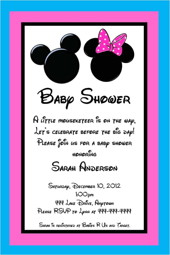 Mickey and Minnie Mouse Baby Shower Invitations Mickey and Minnie Mouse Inspired Baby Shower Invitation
