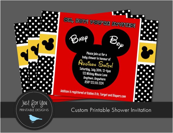 Mickey Mouse Baby Shower Invitations for A Boy Mickey Mouse Inspired Baby Shower Invitation by