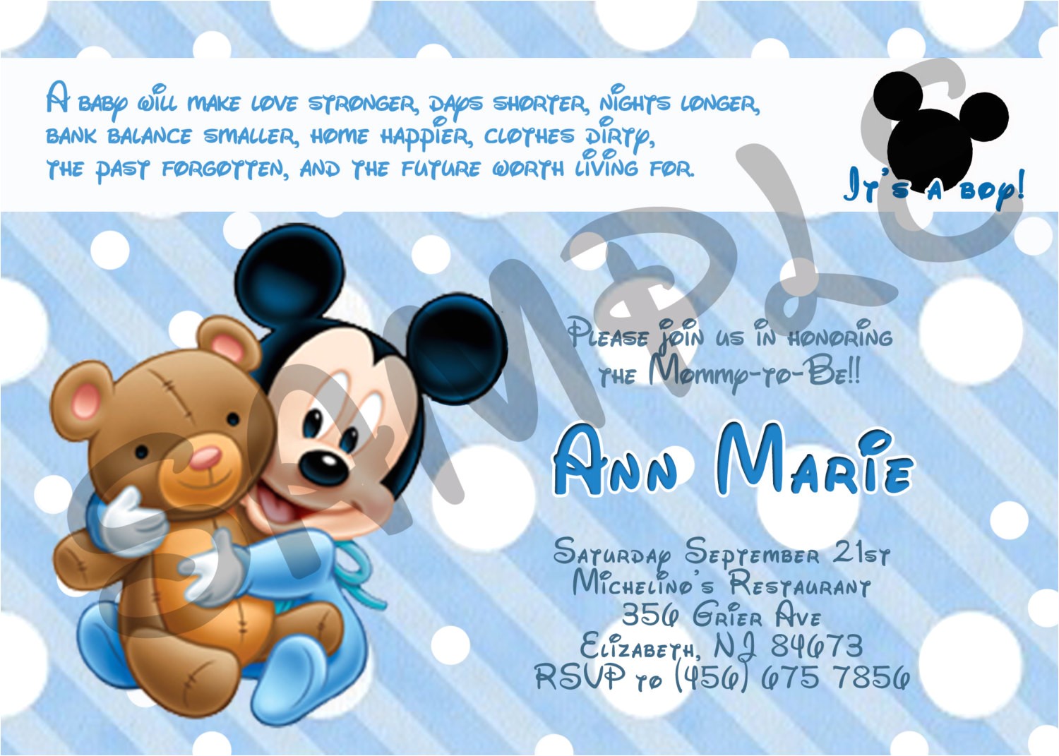 Mickey Mouse Baby Shower Invitations Mickey Mouse Baby Shower Invitation by Eqpartyinvitations