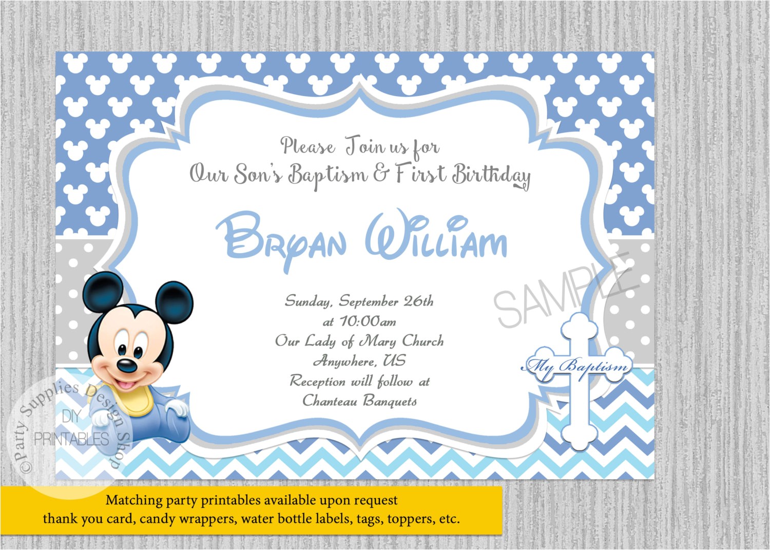 Mickey Mouse Baptism Invitations Baby Mickey Mouse Christening Invitations Baby Mickey Baptism