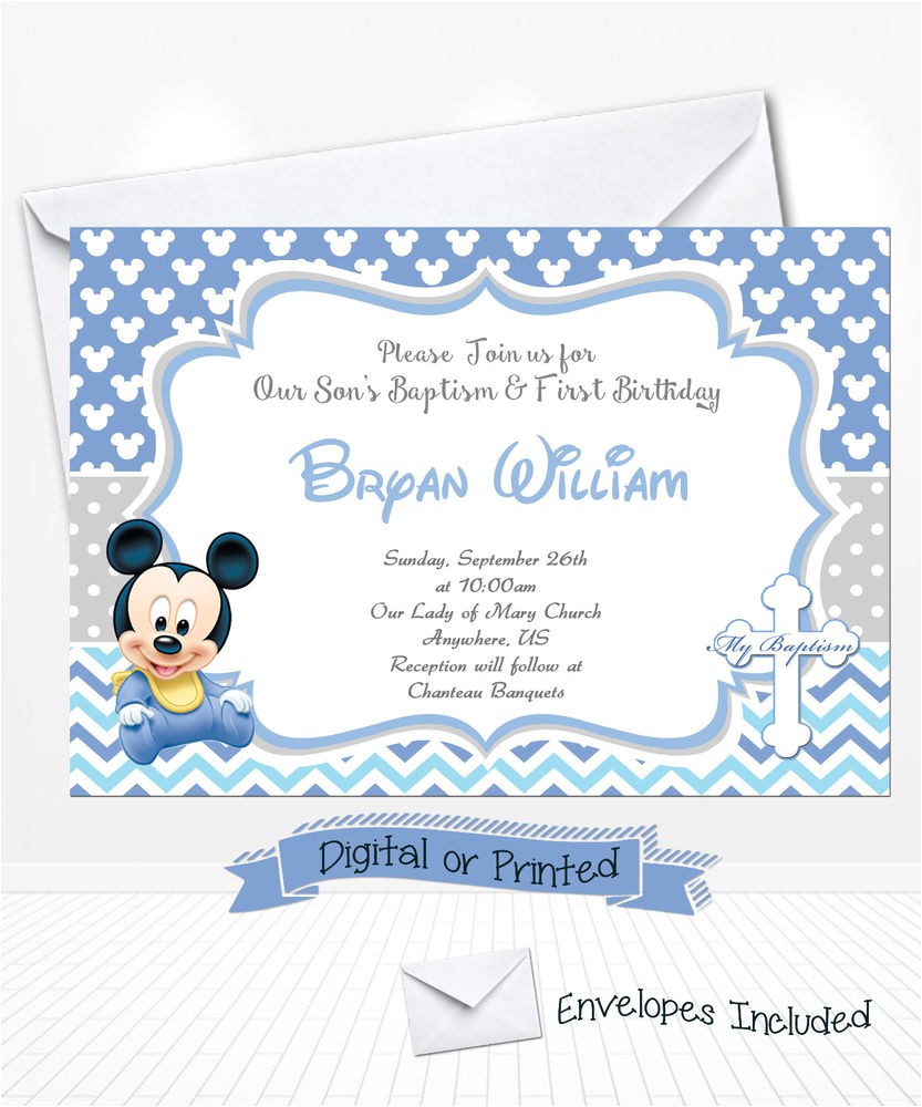 Mickey Mouse Baptism Invitations Printed Baby Mickey Birthday Invitations Mickey Baptism