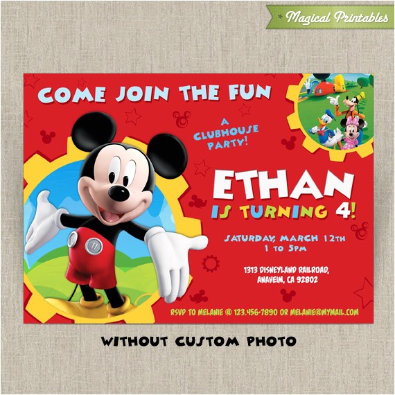 Mickey Mouse Clubhouse Custom Birthday Invitations Party Invitations Disney Mickey Mouse Clubhouse Party