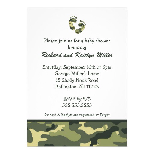 Military Baby Shower Invitations Camo Army Green Baby Feet Shower Invitation 5" X 7