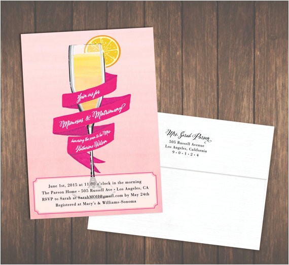 Mimosa Bridal Shower Invitations Mimosa Bridal Shower Invites Brunch or Luncheon Invitations