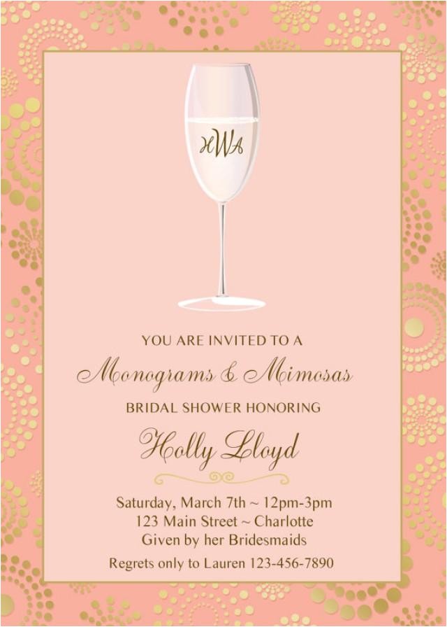 Mimosa Bridal Shower Invitations Monogram and Mimosas Bridal Shower Invitation Pink Gold