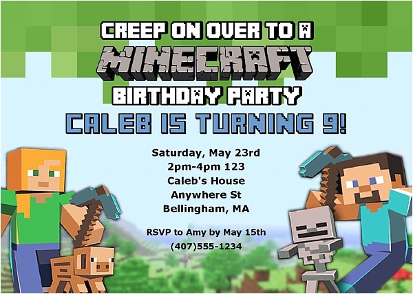 Minecraft Birthday Party Invitations Templates Free Minecraft Birthday Party Invitations