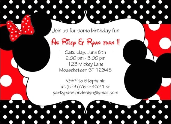 Minnie and Mickey Mouse Party Invitations Mickey and Minnie Invitations Template