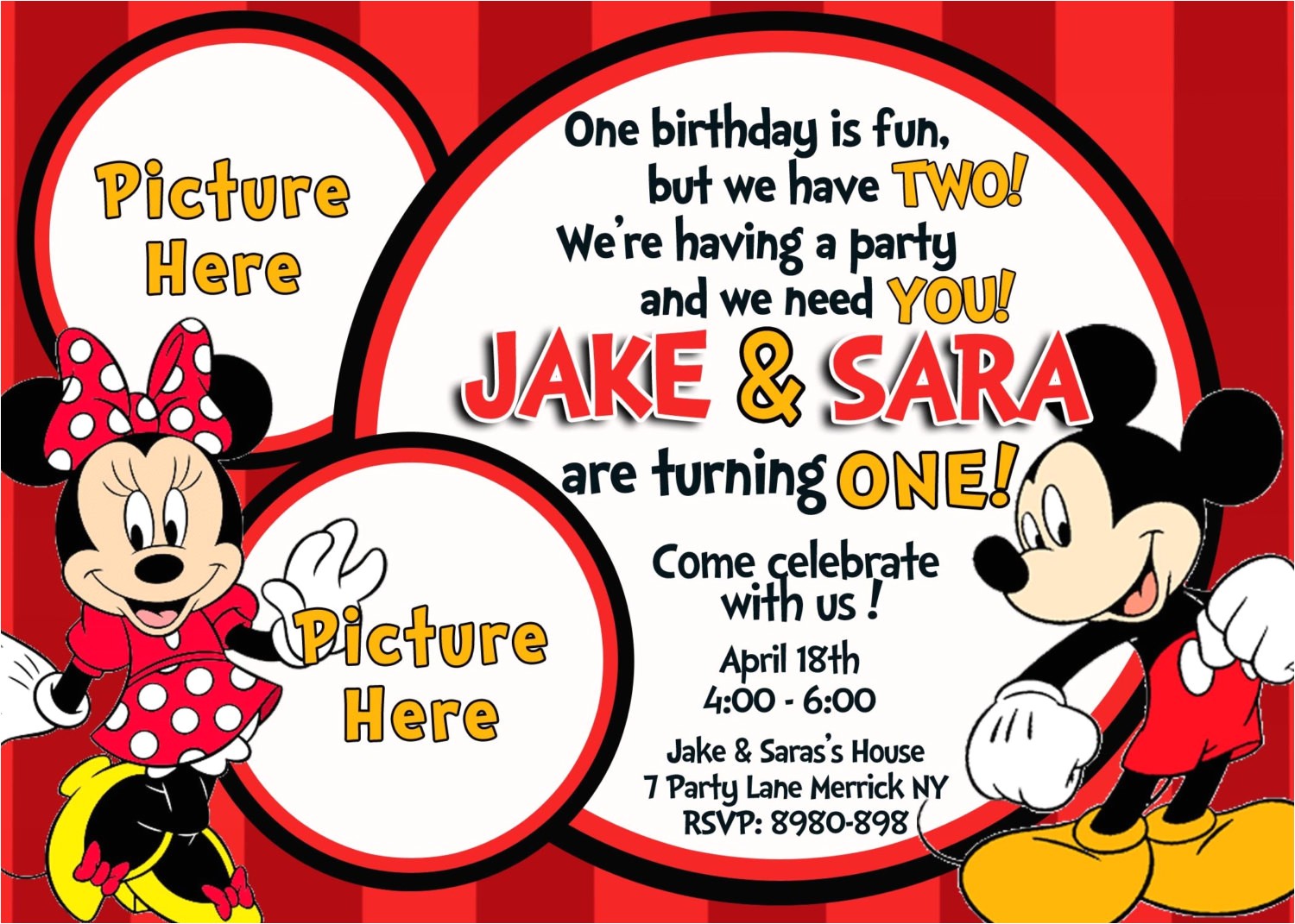 Minnie and Mickey Mouse Party Invitations Mickey and Minnie Mouse Birthday Invitations – Bagvania