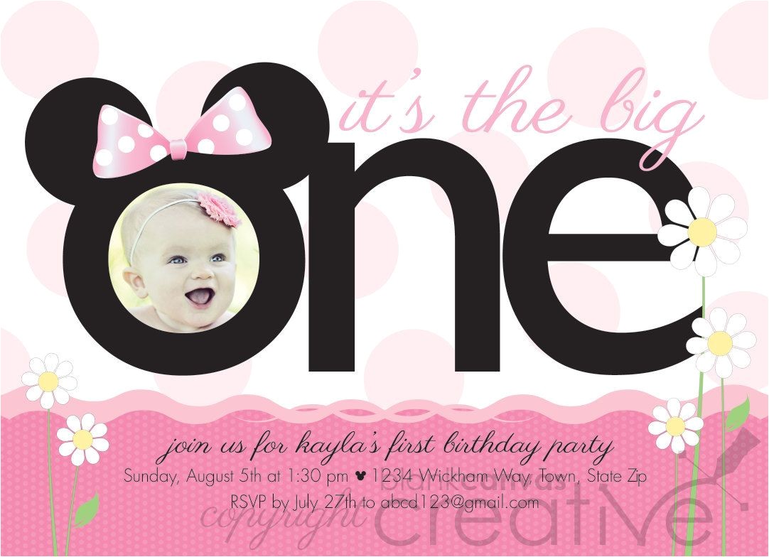 Minnie Mouse 1st Birthday Invitations Templates First Birthday Invitation Minnie Mickey Mouse 1st