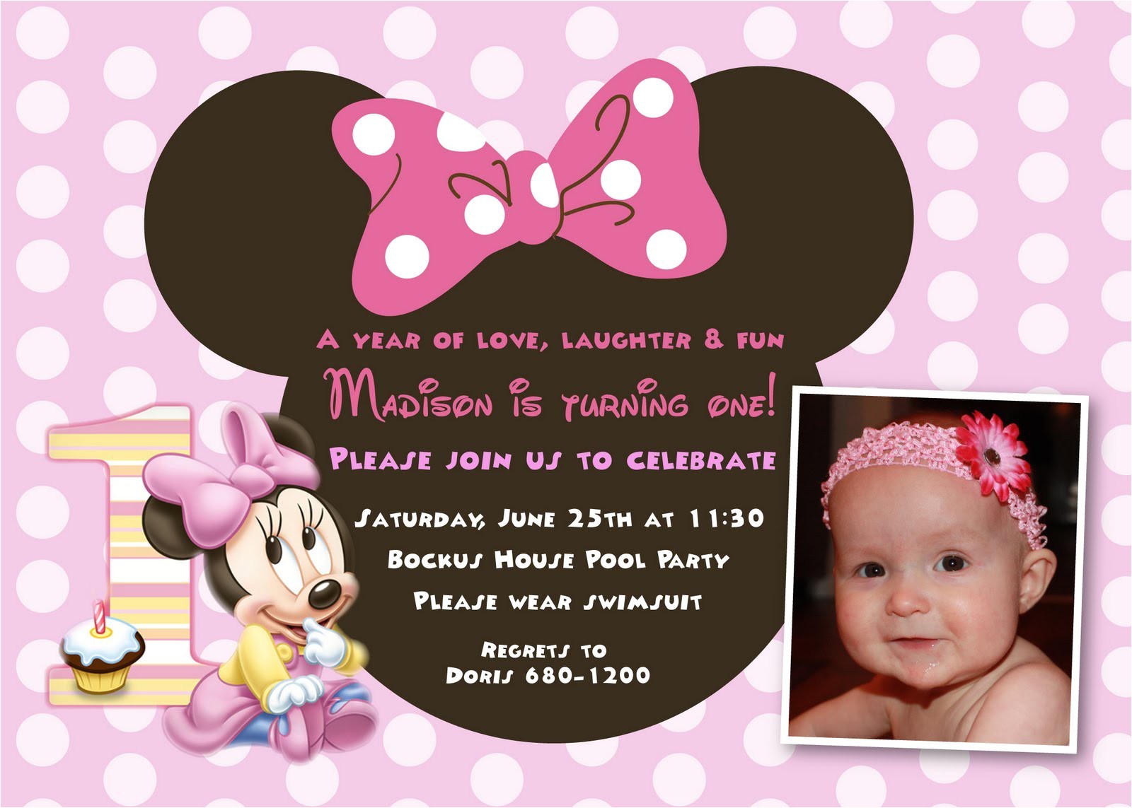 Minnie Mouse 1st Birthday Invitations Templates Minnie Mouse 1st Birthday Invitations