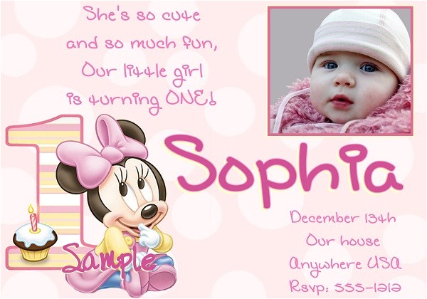 Minnie Mouse 1st Birthday Photo Invitations 1st Birthday Invitation Minnie Mouse 365greetings