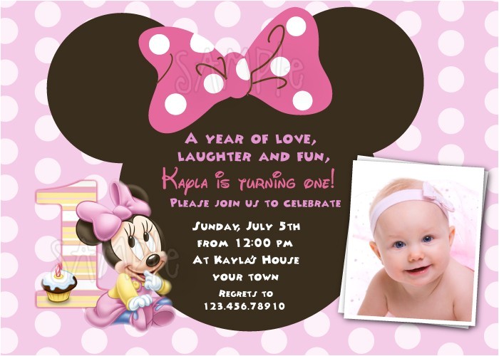 Minnie Mouse 1st Birthday Photo Invitations Free Download Minnie Mouse 1st Birthday Invitations