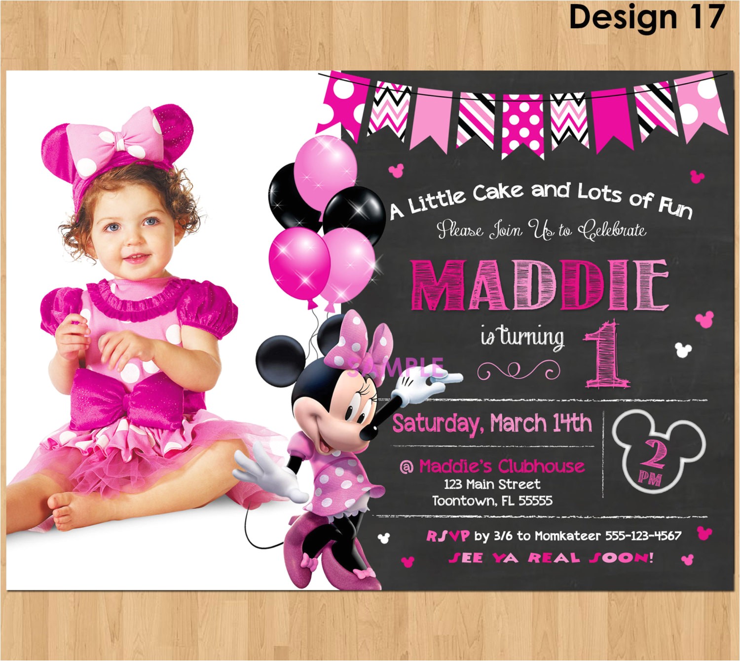 Minnie Mouse 1st Birthday Photo Invitations Minnie Mouse Invitation Minnie Mouse 1st Birthday First Bday