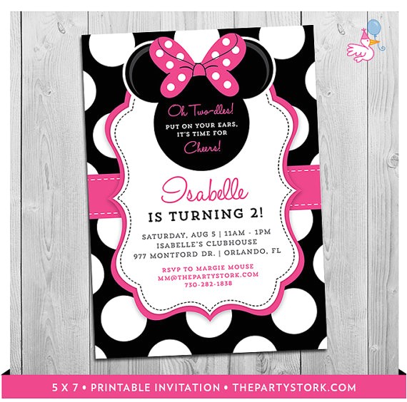 Minnie Mouse 2nd Birthday Invitation Wording Minnie Mouse 2nd Birthday Invitations Printable Girls Party